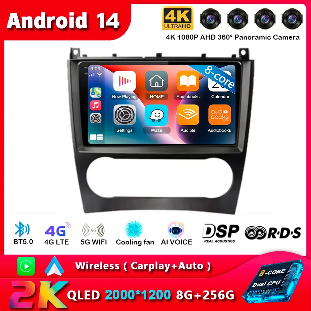 

Android 13 Carplay Auto WIFI+4G For Benz W203 W209 C180 C200 C220 C230 Multimedia Car Radio Player GPS Stereo 2din Head Unit DSP