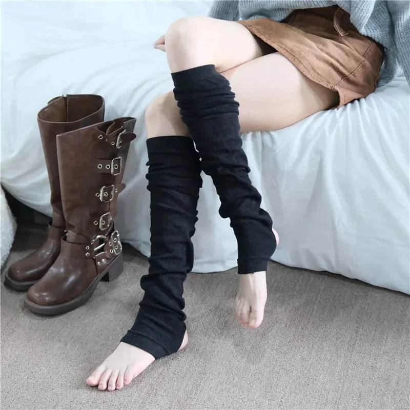 2024 Women Long Socks Lolita Boot Wool Thigh Stocking Skinny Cotton Over Knee-High Fluffy Female Long Knee Sock