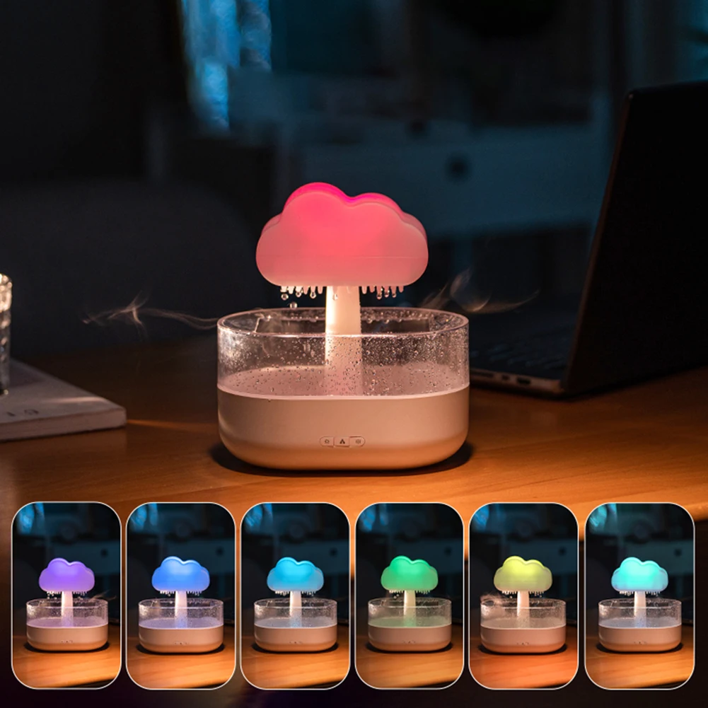 Mushroom Rain Air Humidifier Electric Aroma Diffuser Colorful Night Lights Rain Cloud Smell Distributor Relax Water Drops Sounds