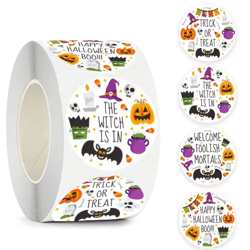 

Mr. Paper 2.5CM 500 Pieces/roll, Halloween Themed Children's Stickers, Self-adhesive Stickers Labels