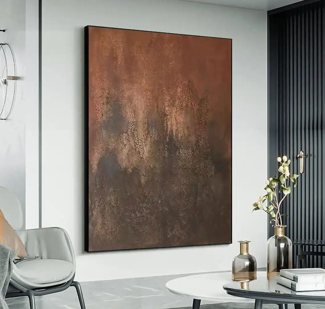 Wabi-Sabi Abstract Wall Art Large Brown Minimalist Painting Brown Wall Art Brown Texture Painting Brown Black Abstract Painting