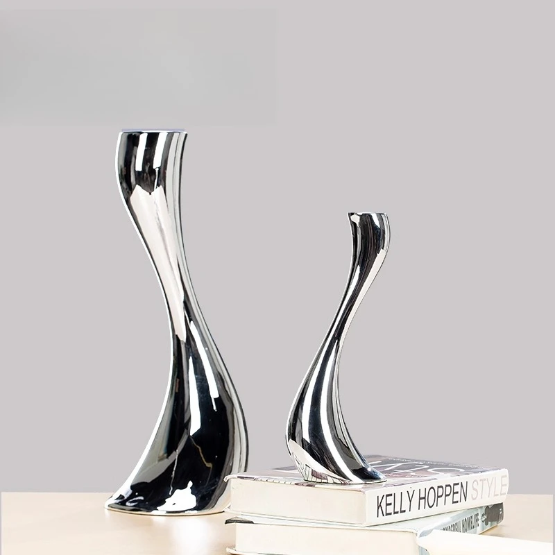 

Metal candle holder high-end ornament living room light luxury silver S-shaped coffee table office desktop home soft decoration