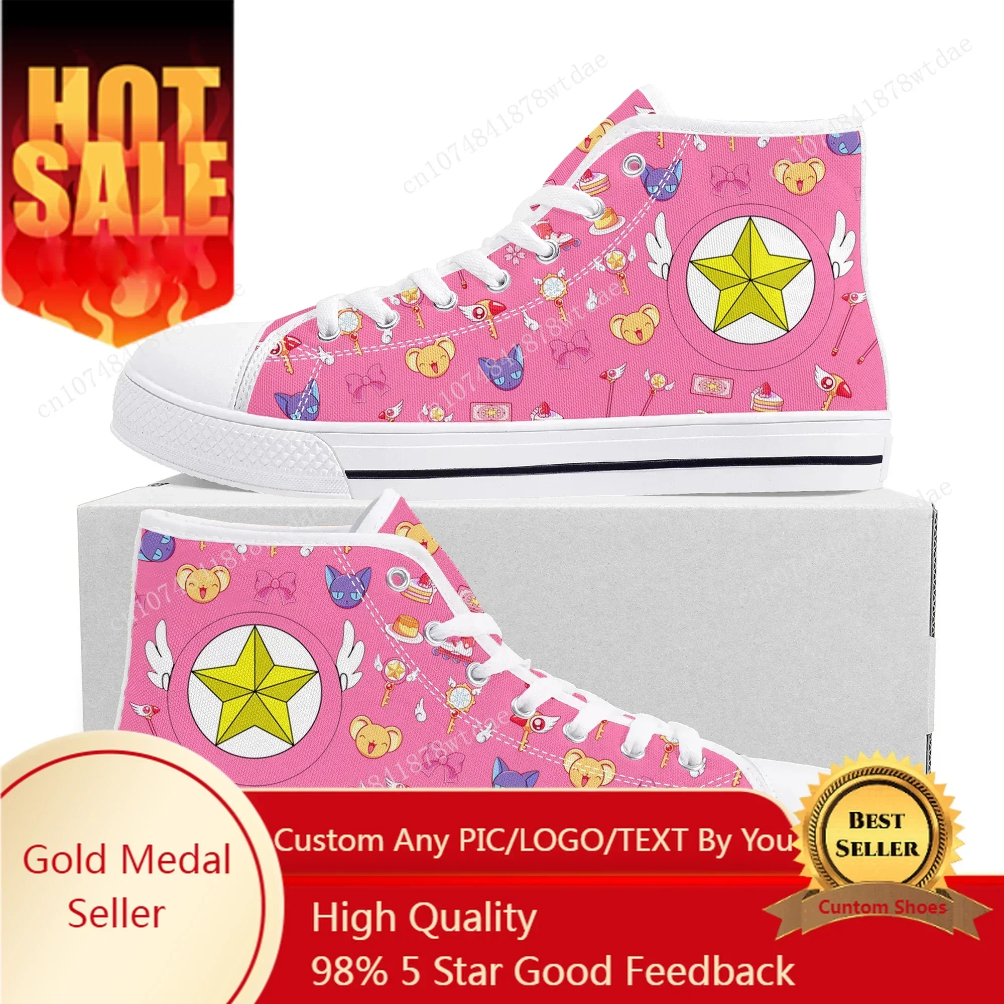 

Высокие кроссовки Cardcaptor Sakura, мужские и женские парусиновые кроссовки высокого качества для подростков, обувь на заказ в стиле манга с комиксами