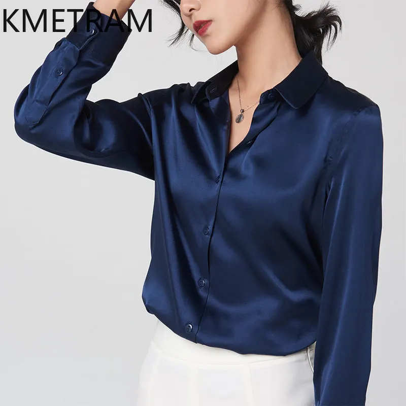 

KMETRAM Multi Colors 93% Mulberry Silk Blouse Woman Slim Fit Office Ladies Tops High Quality Shirts for Woman Clothes Spring