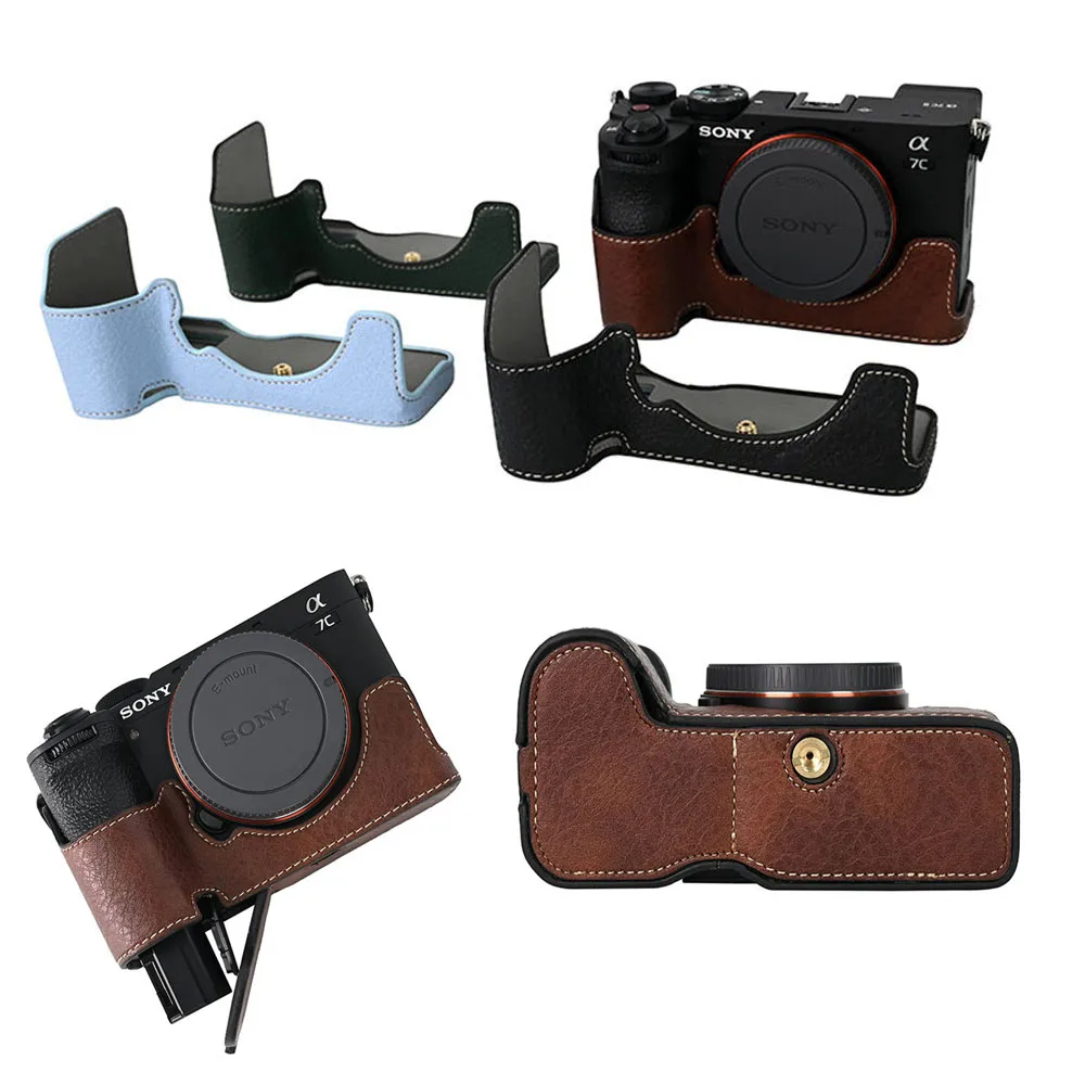 

A7CII PU Leather Camera Half Body Case for Sony A7CII A7C2 Alpha 7C II Bottom Opening Magnetic Cover