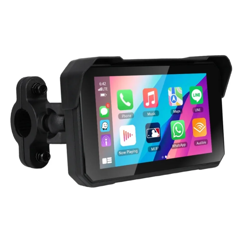Podofo 5'' IPS-Bildschirm IP68 Wasserdichter Motorrad-GPS-Navigator Drahtloses Carplay Android Auto Tragbarer Smart-Audio-Player Touchscreen Bluetooth für Motorradfahren Navigation Medien
