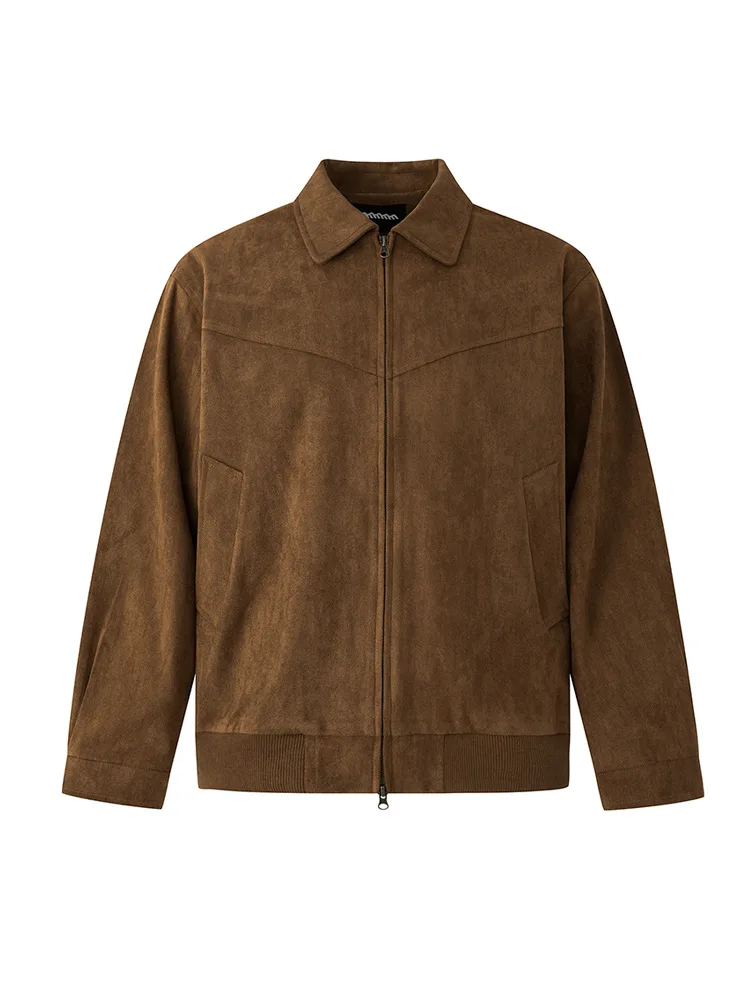 

MYQ Retro Style Short Leather Jacket for Men, Autumn and Winter, Faux Suede Collar Jacket, Korean Style Commuter Outfit