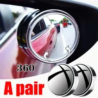 2Pcs Car Suction Cup Mount Auxiliary Rearview Mirror 360 Degree Rotating Wide-angle Round Frame Blind Spot Mirror