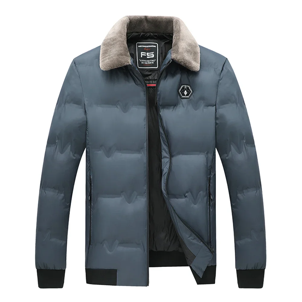 

Business Casual Fur Turn Down Collar Parkas Men Outdoor Windproof Padded Coat Warm Thick Lapel Jacket 2025 Winter Men's Clothing