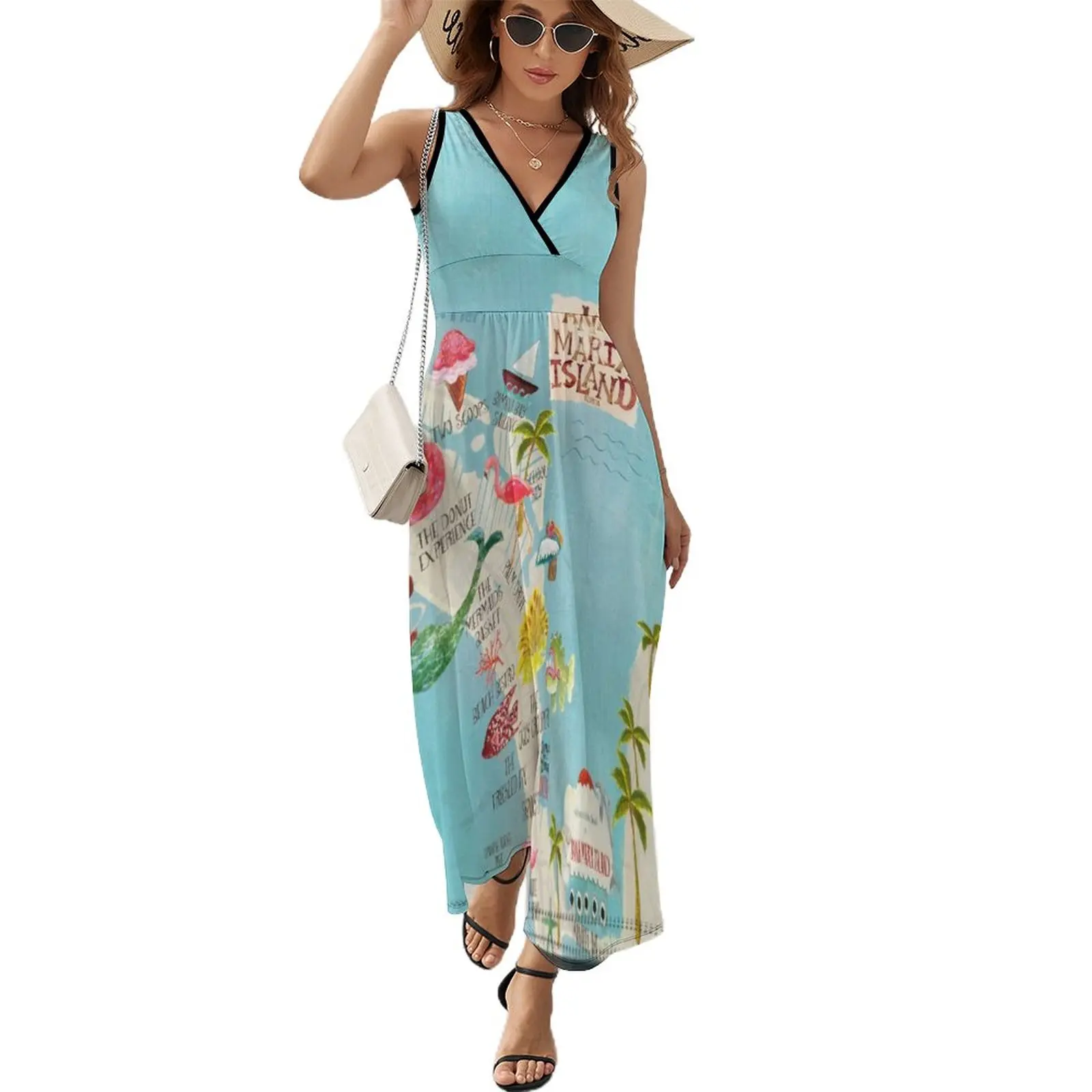 

Anna Maria Island Florida//custom island map design and pattern Sleeveless Dress festival outfit women elegant dress