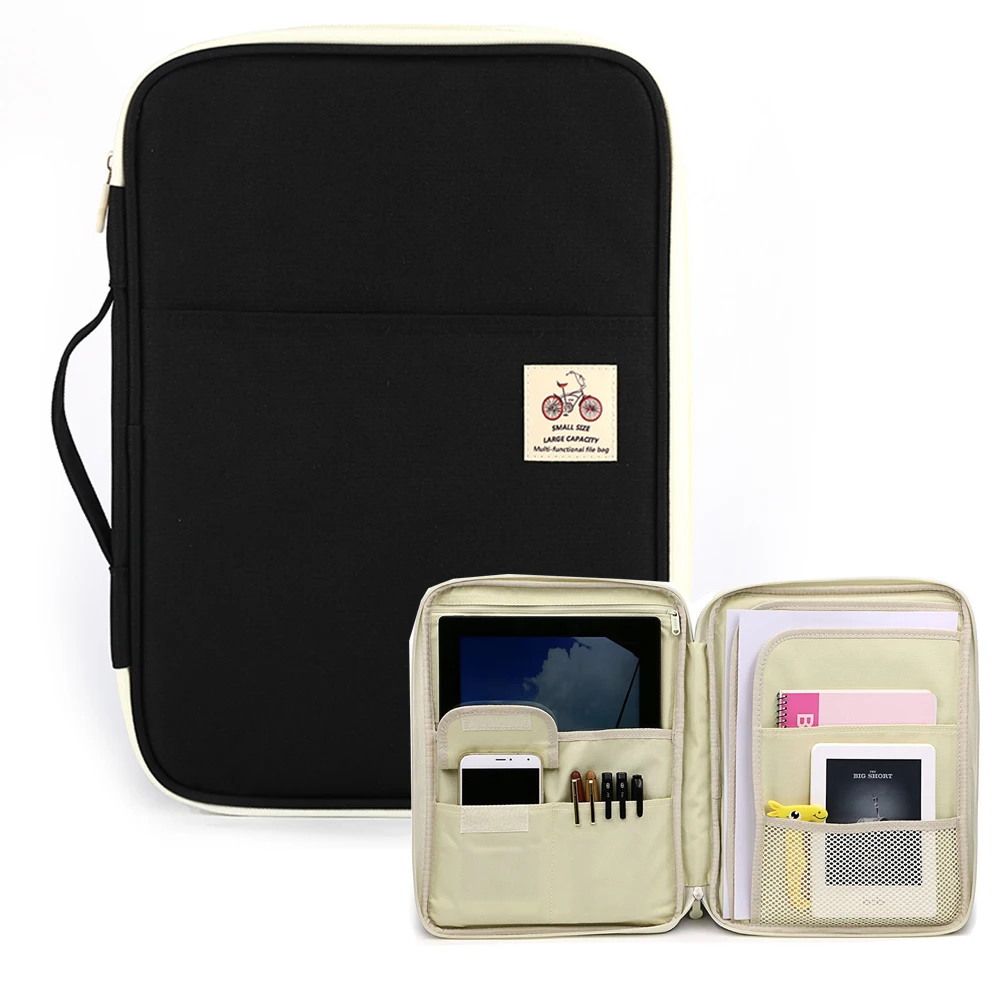 

New Multi-Functional A4 Document Bags Portfolio Organizer-Waterproof Travel Pouch Zippered Case for Ipads, Notebooks, Pens