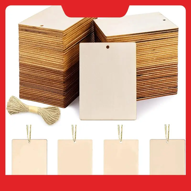 

45 шт. пустые деревянные бирки, деревянные квадраты, бирки 3,5 х 2,5 дюйма для поделок с отверстиями и шпаном 42,65 футов для рождественских подарочных бирки