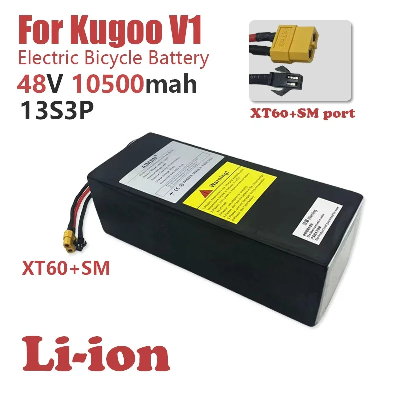 High capacity 48V 10500mAh 13S3P 504Wh Lithium ion Battery Pack Suitable for Kugoo V1 Electric Bicycle Battery With BMS