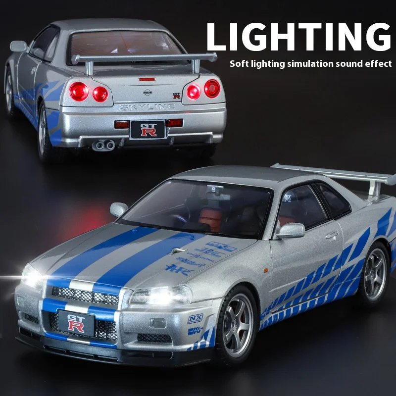 Nissan Skyline GT-R R34 1:18 Scale Alloy Die-Cast Model Car – Highly Detailed Collectible Replica - Boys' Gift Selection
