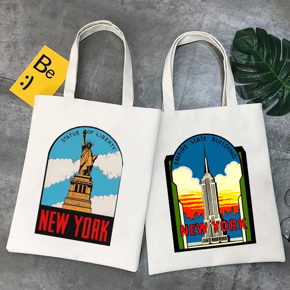 New York Statue of Liberty NYC Letter Starry Night Empire State Women\'s Handbags Shoulder Shopper Canvas Tote Female Bags Bolsas