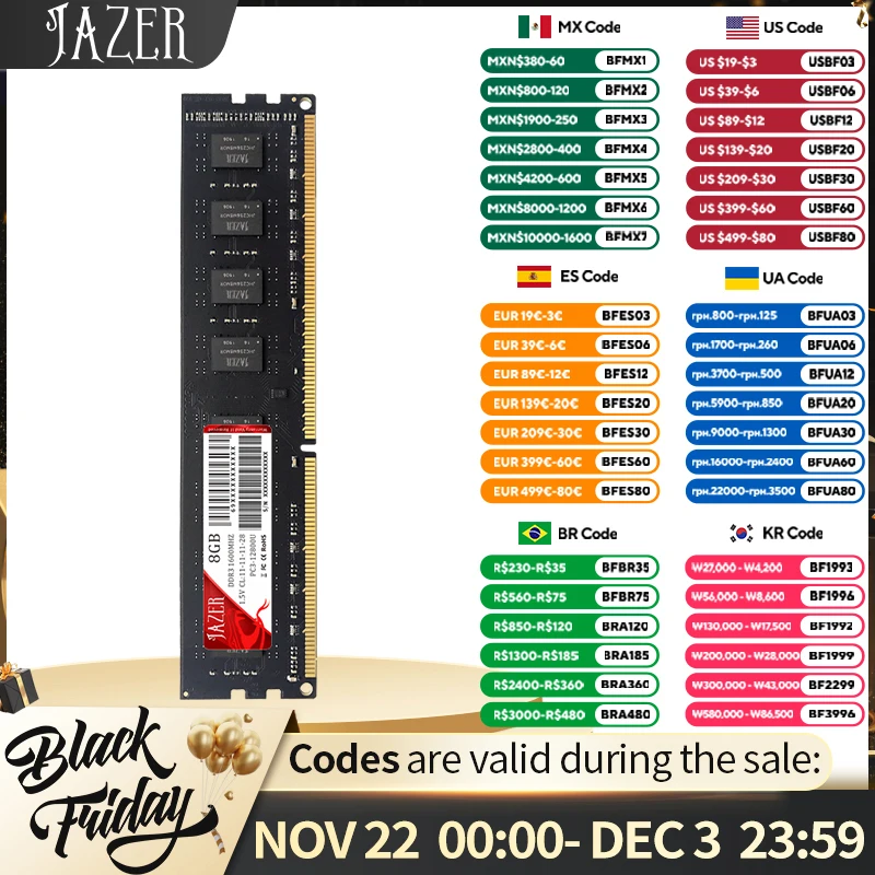 JAZER Memoria Rams DDR3 1600MHz New Dimm 1.5V Desktop Memory Compatible AMD And Intel