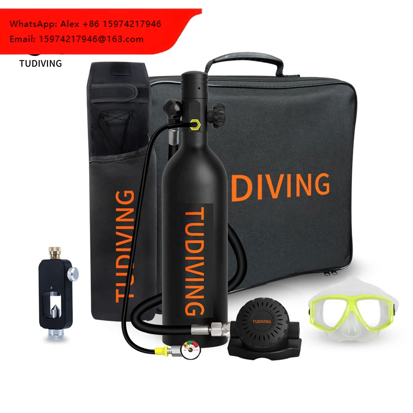 TUDIVING CE 1L Breathing Outdoor Water Sports Swimming Goggles Gas Cylinder Scuba Aluminum Air Tank Diving Equipment With Valve