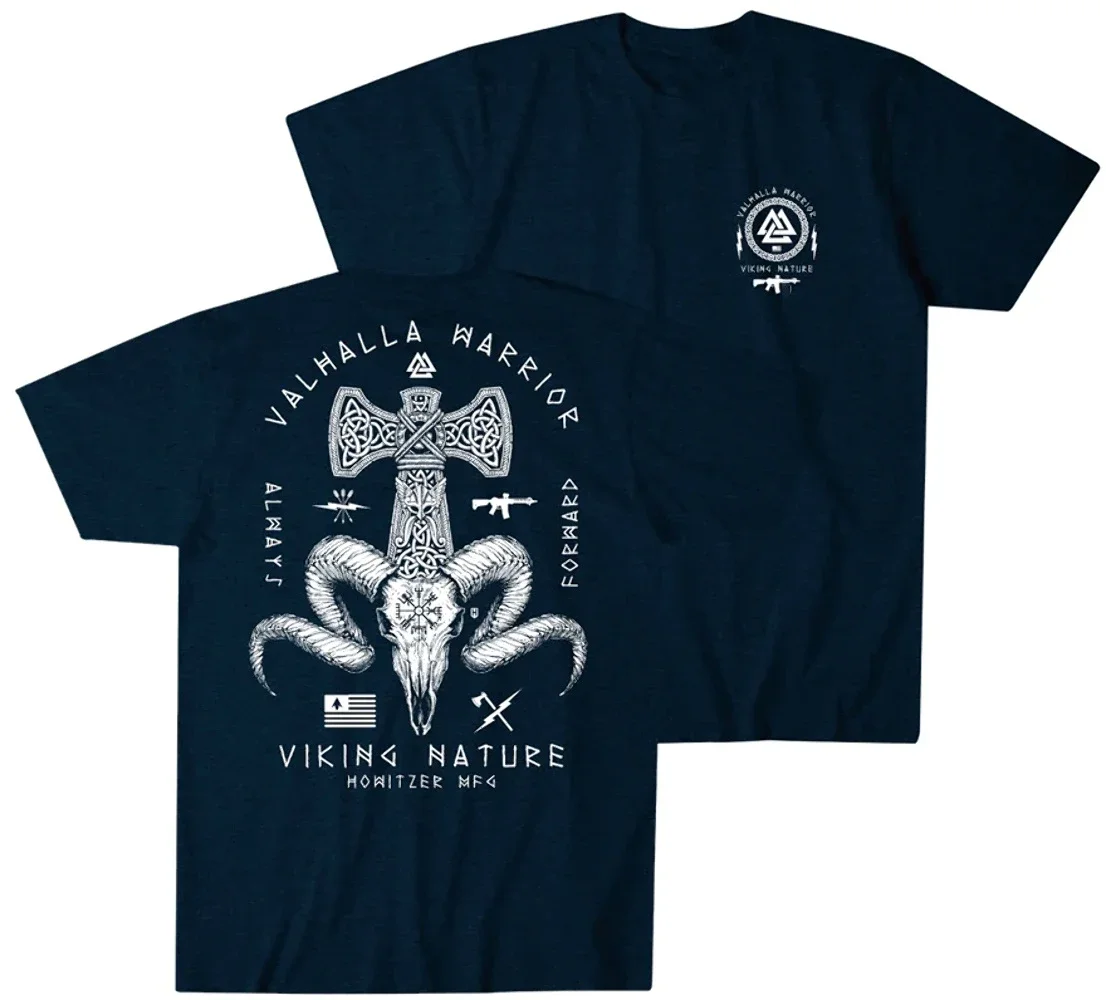 Повседневная мужская футболка из 100% хлопка с круглым вырезом и коротким рукавом, размер Always Front Valhalla Warrior Odin Thor Viking, тактическая футболка 2024
