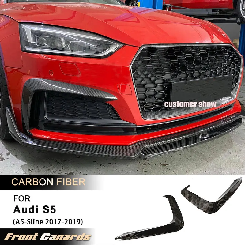 

Car Front Bumper Fog Lamp Cover Trims for Audi A5-Sline S5 2017-2019 Racing Front Canards Fins Body Kits Carbon Fiber FRP