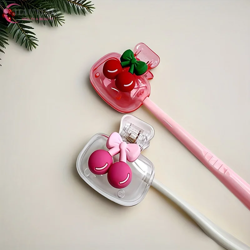 Cute Cherry Design Toothbrush Holder Cherry Pattern Protects Toothbrush Head Features Dual Holes For Drainage And Ventilation