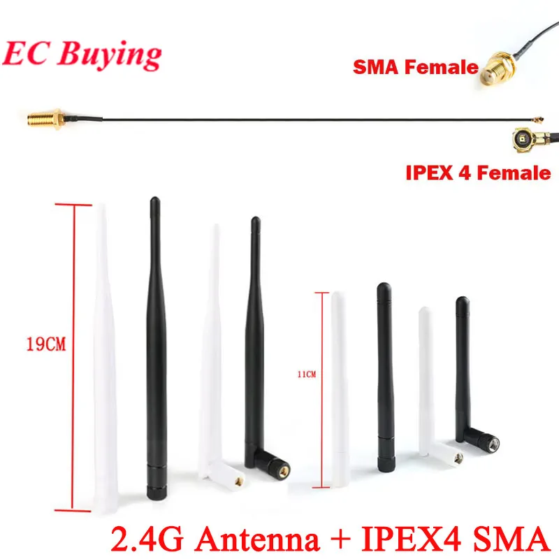 2Pcs/1set 2.4GHz WiFi Antenna 3dbi 6dbi SMA Pins + IPEX 4 to SMA Hole Adapter Cable U.FL 15CM Cable For PCI new