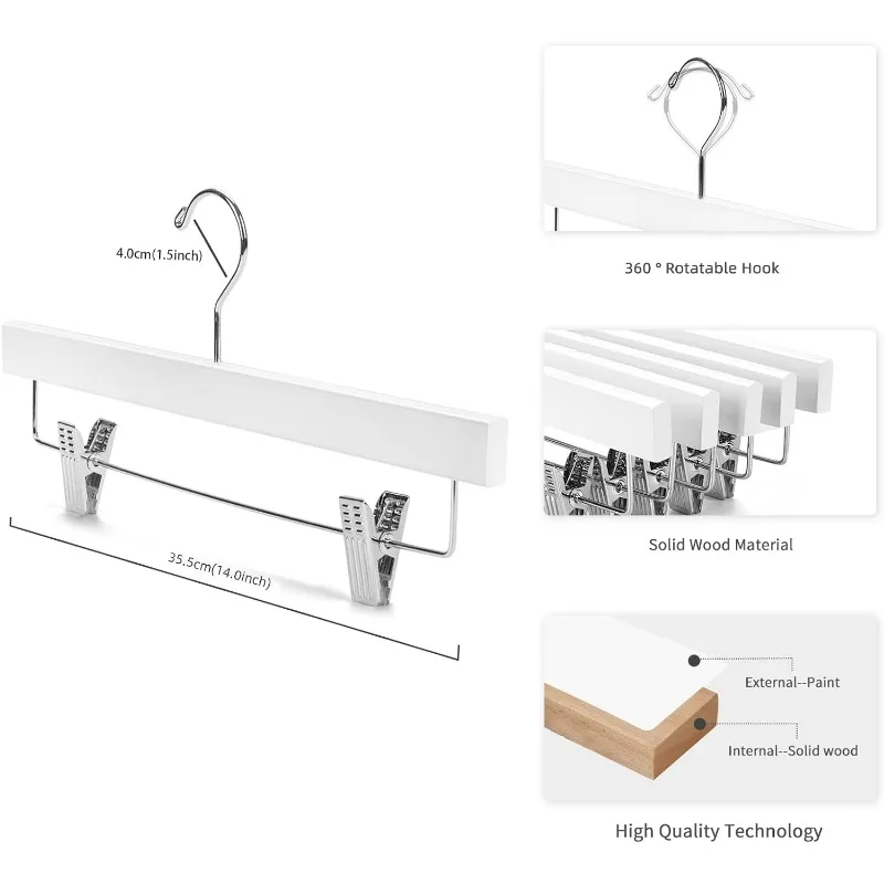Drewniane wieszaki na spodnie Wieszak na spódnicę Wieszak na dżinsy z litego drewna lotosu z klipsami w naturalnym kolorze (20 szt.)