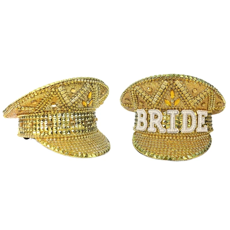 Golden Captain Hat Shimmering Crystal Hat for Disco House Cocktail Parties