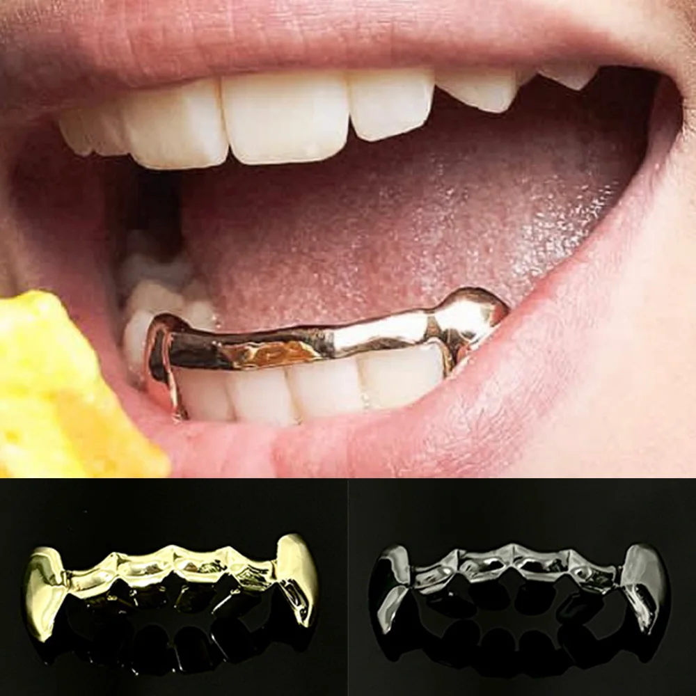 YOUNGX Hip Hop Glossy Tooth Caps Fangs Gold Silver Black Color Bottom Teeth Grillz Braces For Women Men Jewelry Dental Grills