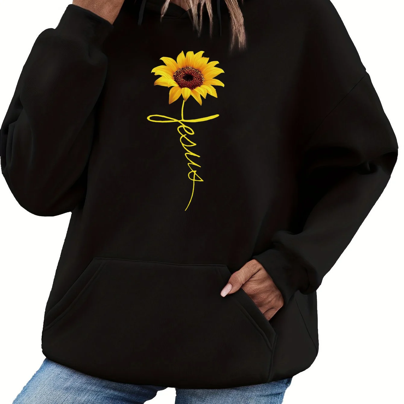 سترة نسائية للخريف والشتاء دافئة وفضفاضة كاجوال بنمط برشلونة مطبوعة من جلد الغزال بأكمام طويلة وغطاء للرأس #1