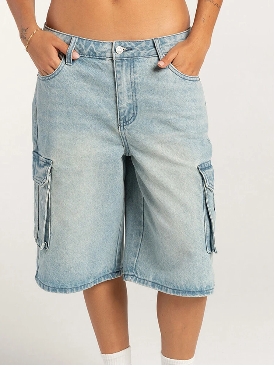 Short en jean pour femmes, décontracté, couleur unie, Jean court avec poches, pour les vacances, la plage, le club, streetwear