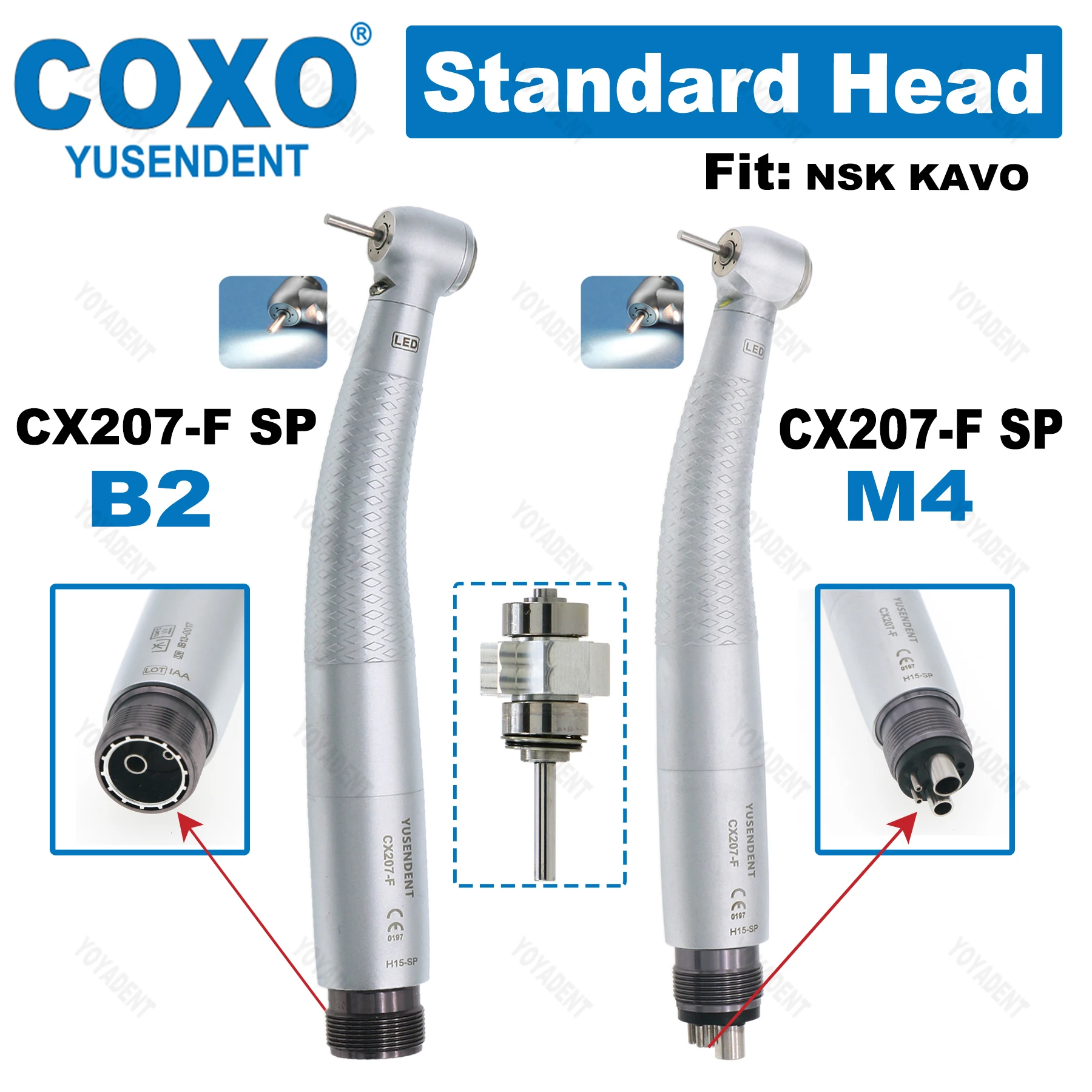 

COXO Dental Handpiece LED High Speed Handpiece E Generator Button Standard Head Air Turbine 2/4 Holes Fit NSK KAVO