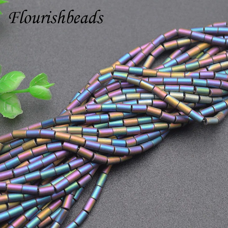 3x5mm Rainbow Color Electroplated Hematite Stone Cylindrical Tube Shape Loose Beads DIY Jewelry Bracelet Necklace Accessories