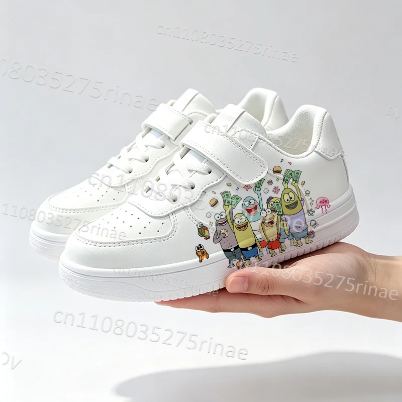 Children White Casual Sneakers S-SpongeBobs Cartoon Pattern  Lightweight Walking Shoes for Boys Girls Campus Wear Leisure Shoes