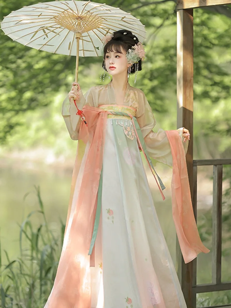 NK01-Hanfu Original para mujer, vestido largo hasta el pecho, vestido roto, bordado diario, vestido antiguo impreso, Verano