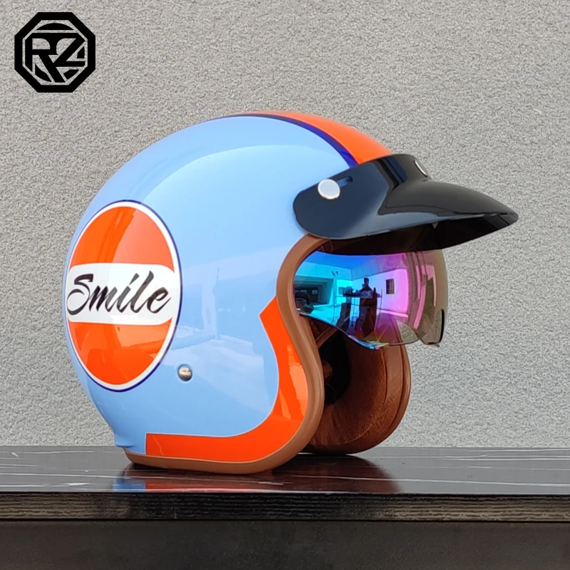 

ORZ Retro Motorcycle Helmet Cruising Scooter 3/4 Half Helmet Built in Sunshade Mirror Sunshade Board Summer Helmet DOT Approved