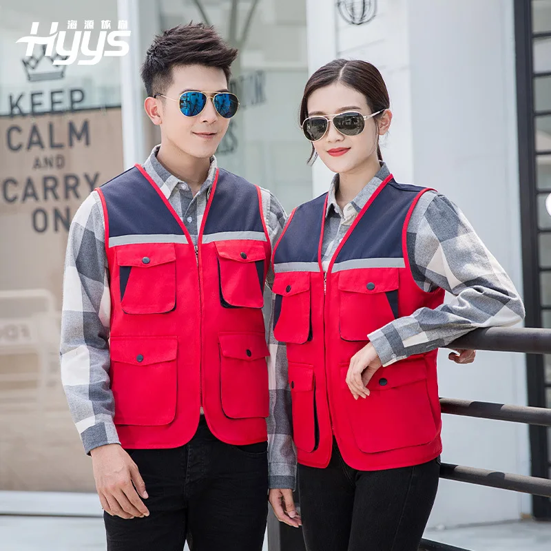 2022multi Pockets Activity Vest Construction Workwear Reflective Strip Hi Vis Advertising Tops Tooling Fishing Worker Waistcoat