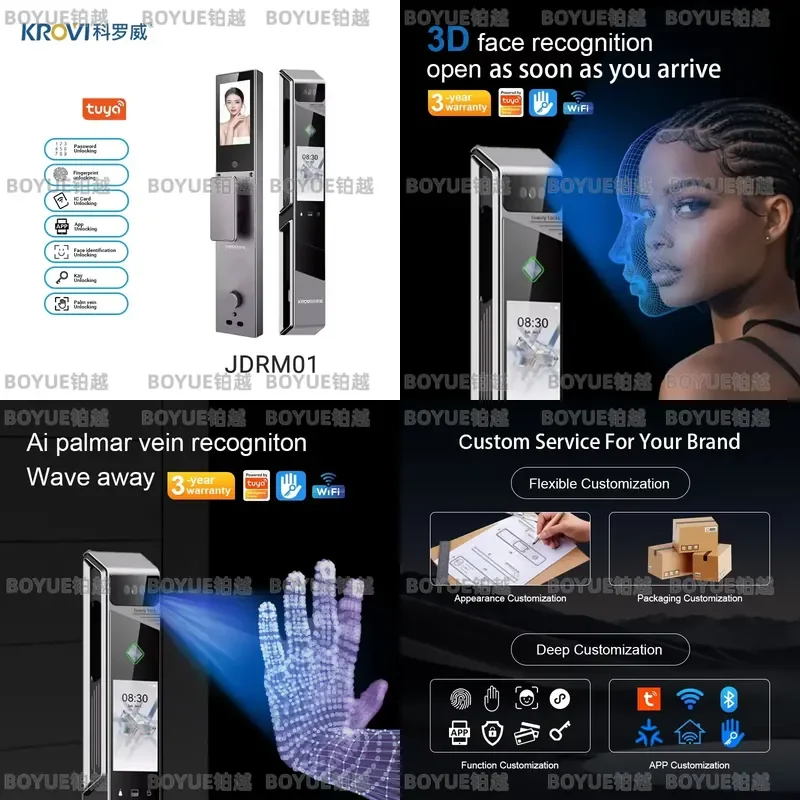 for KROVI JDRM01 CNC Automatic Smart Key Digital Lock Cloud Wifi Graffiti Facial Recognition for Wooden Aluminum Doors