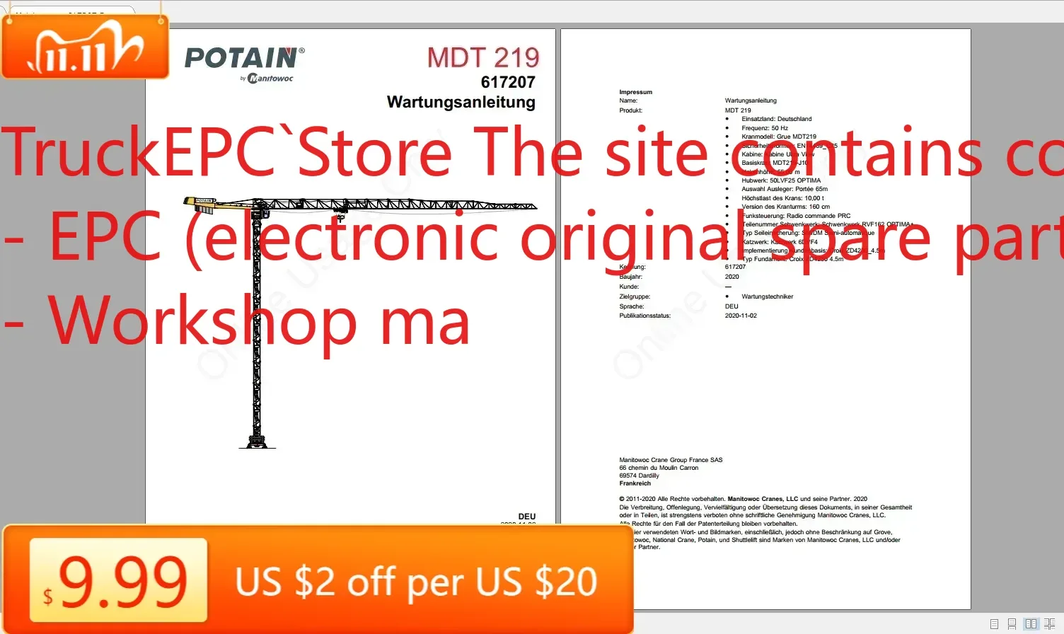 

TruckEPC Manitowoc Potain Tower Cranes Все модели Обновленные 01.2021 Руководства DE PDF DVD