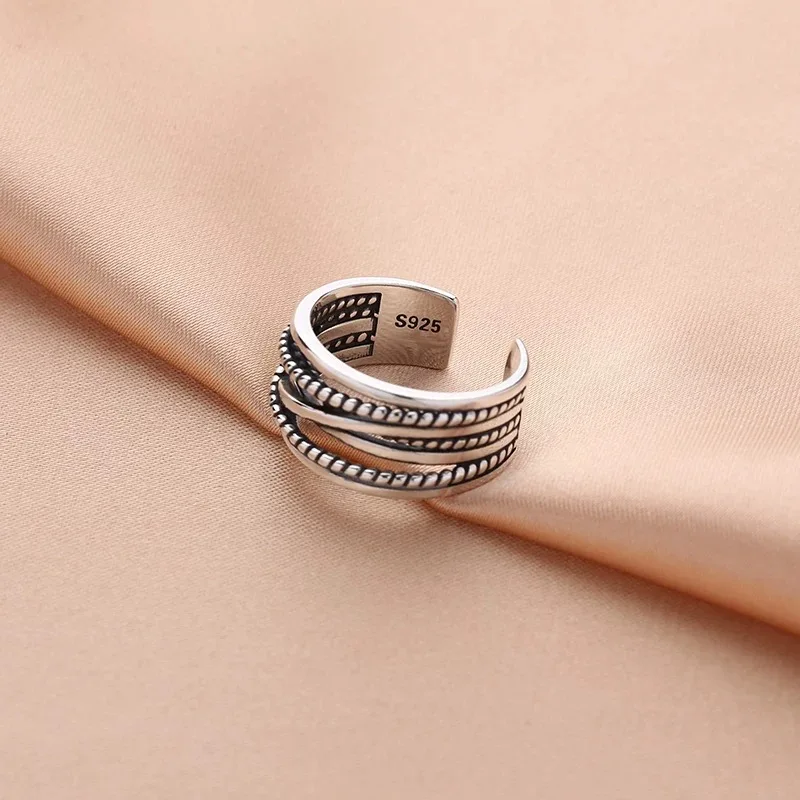 925 Sterling Silver Rings for Women Men Couple Minimalist Handmade Simple Interware line Ring Party Jewelry Gift Prevent Allergy