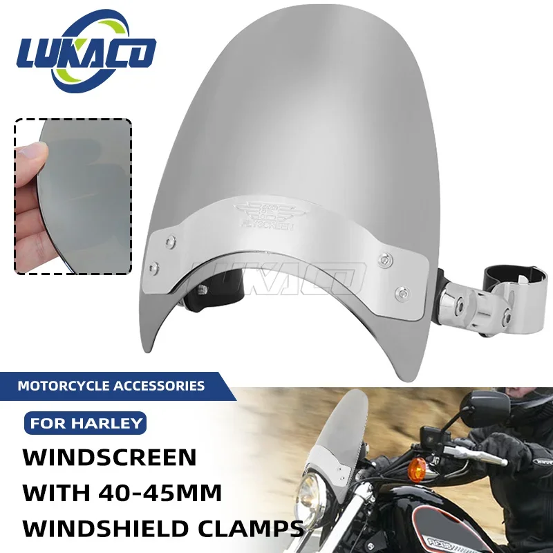 

Хромированное лобовое стекло мотоцикла из АБС-пластика с зажимами для лобового стекла 40-45 мм для Harley Sportster 883 1200 Dyna Softial Touring