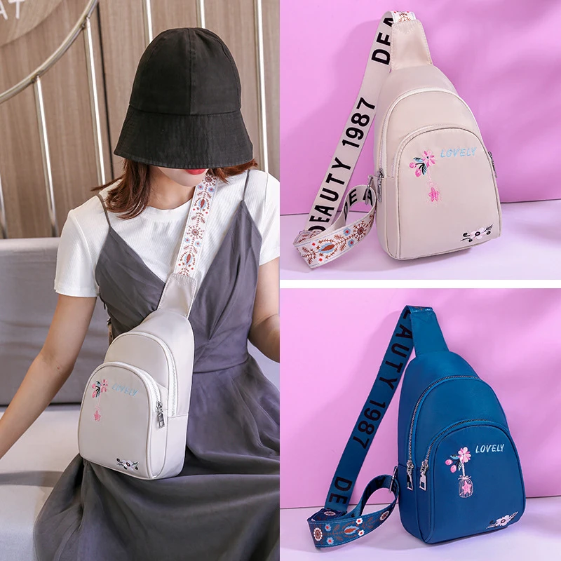 Breast Bag Women's Crossbody 2023 New Trendy Fashionable Embroidery Mobile Phone Small Bags Waist Pack Canvas Package Purse Gift