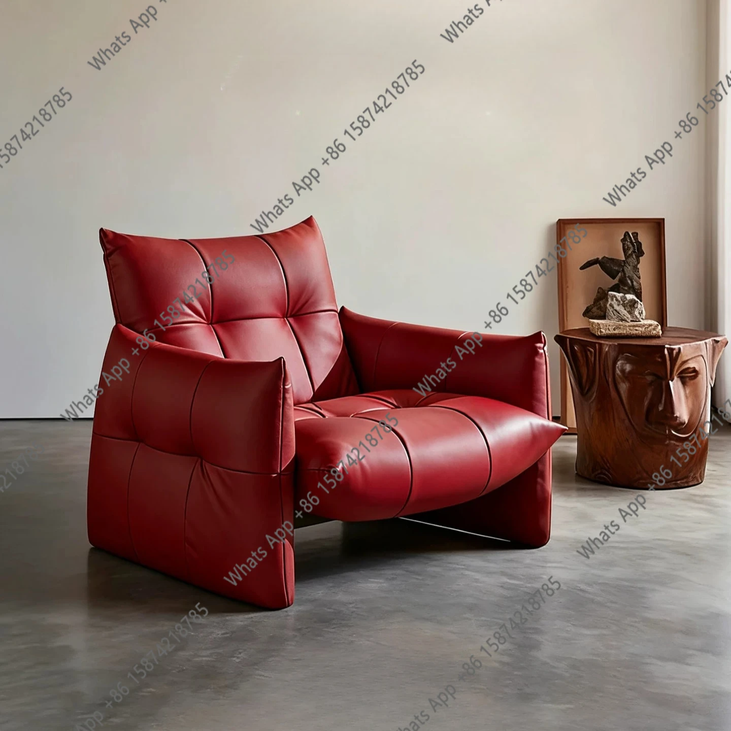 

Italian single sofa chair living room balcony lazy sofa simple modern light luxury retro first-layer cowhide leisure chair