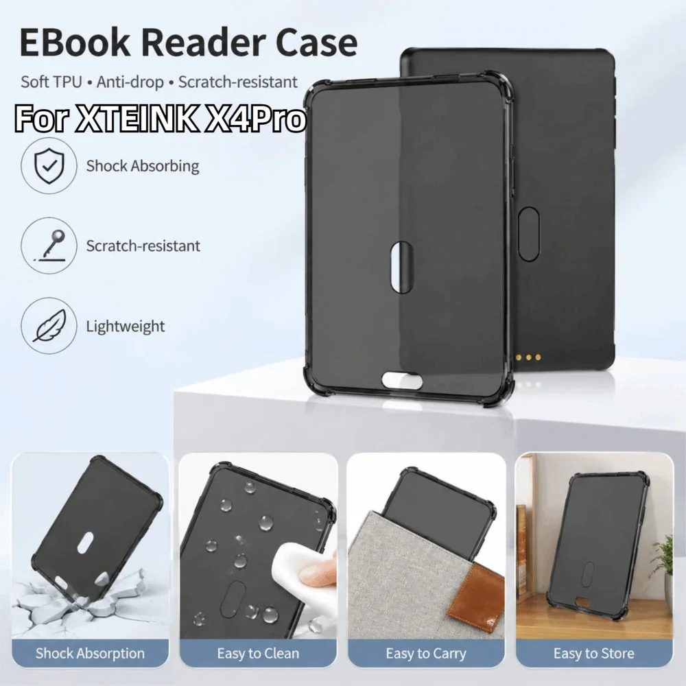 Soft TPU Protective Cover Shock Absorbing Transparent EBook Reader Case Scratch‑resistant Decorative Cover for XTEINK X4Pro
