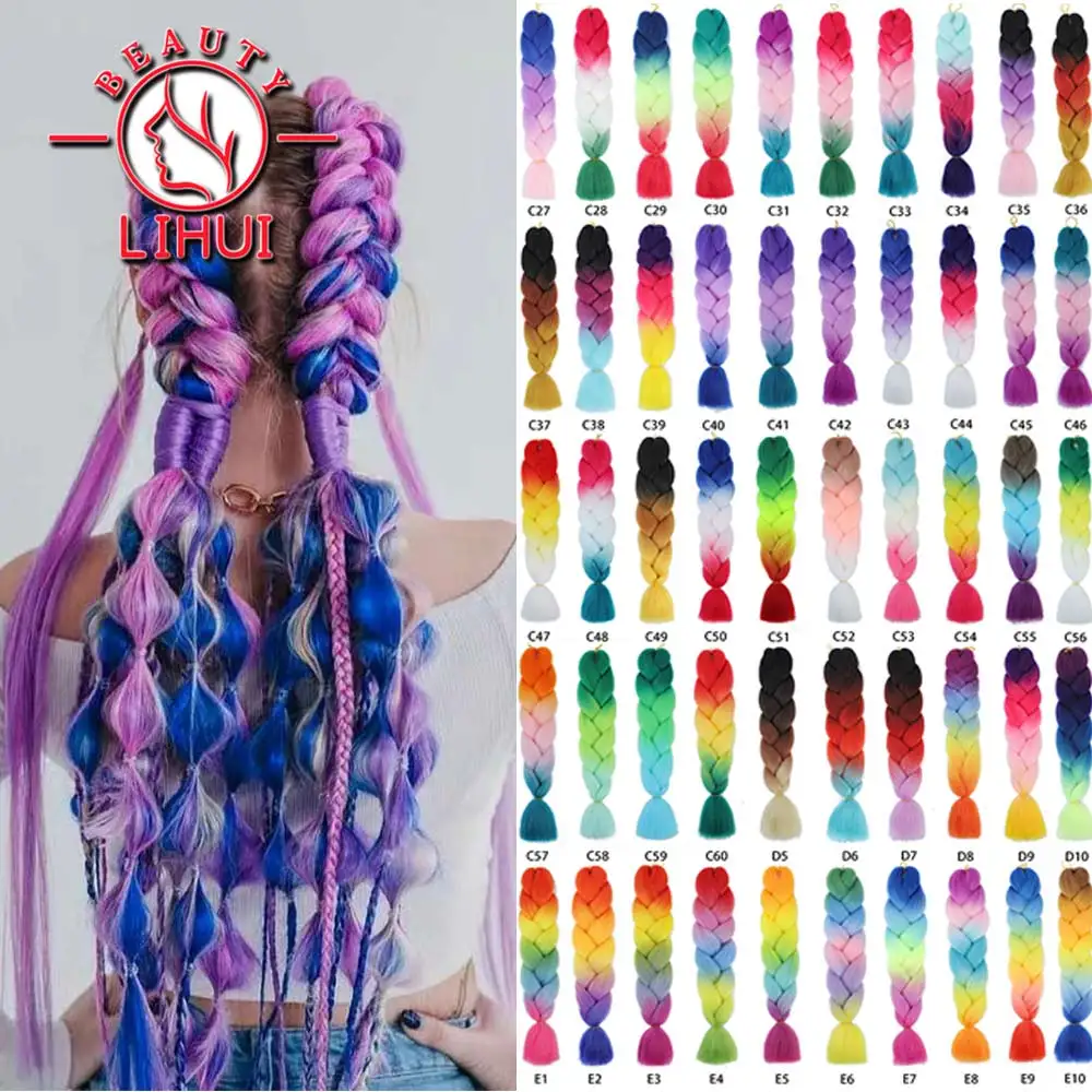 Pré esticado trança extensões de cabelo para tranças africanas, pacotes sintéticos coloridos, Yaki Straight Jumbo Braid Hair, 24"