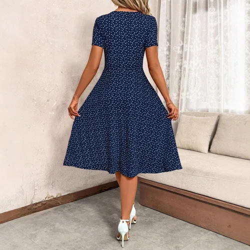 Imagen 2 del producto NOVEDAD DE VERANO 2021, vestido de lunares a la moda para mujer, vestido Sexy con cuello en V y botones, faldas con estampado Floral de manga corta, ropa Y2k