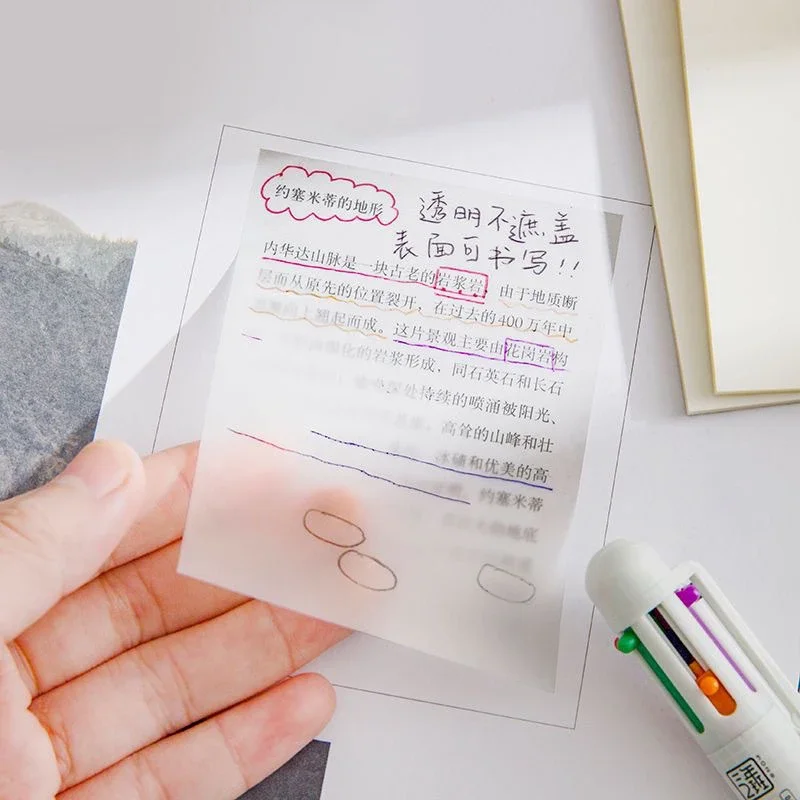 

50Sheets Creative PET Transparent Sticky Notes Perspective Waterproof Sticky Notes Student Stationery School Office Supplies