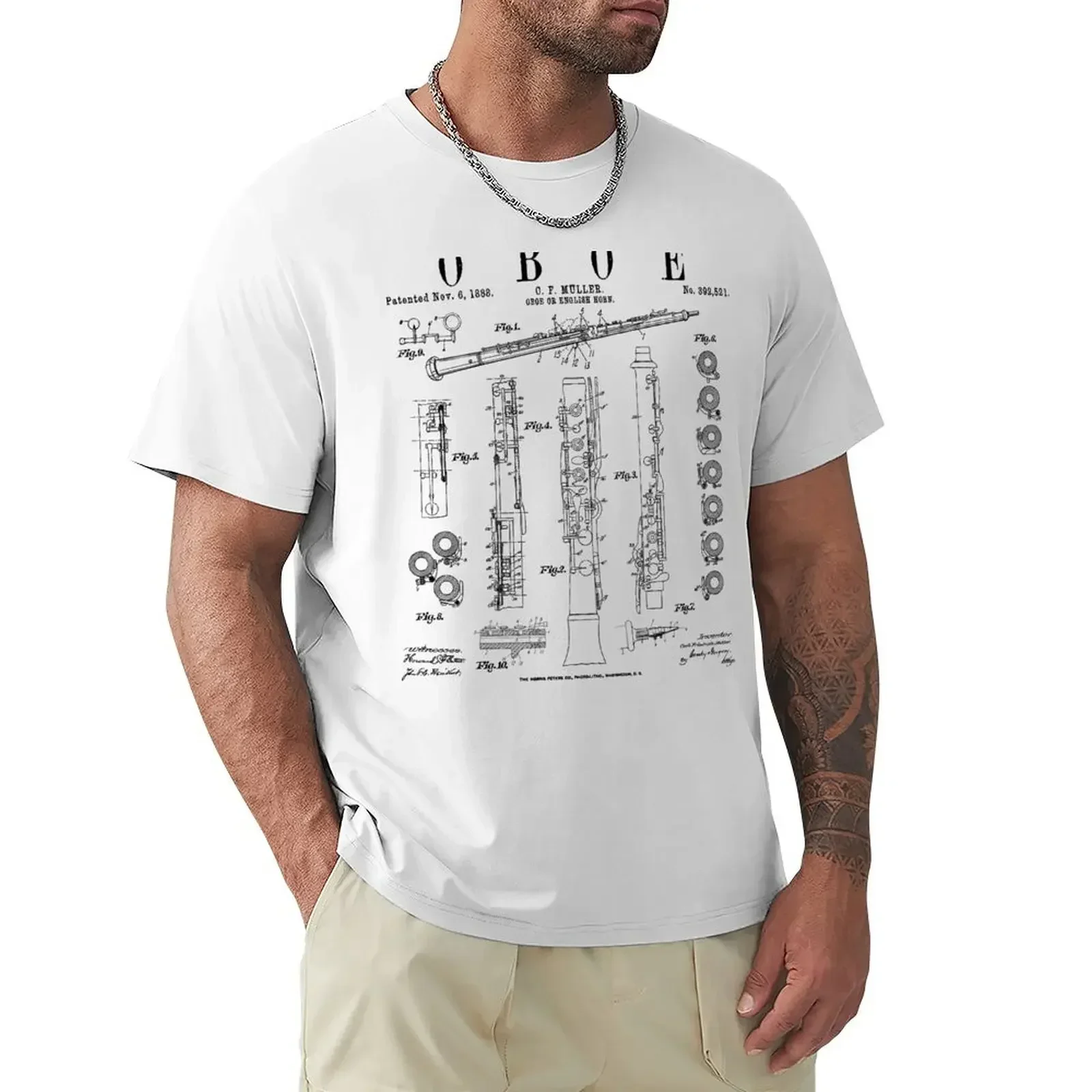 Oboe Vintage Patent Oboist Drawing Print T-shirt sports fans summer tops mens graphic tshirts big and tall arajuku men clothing