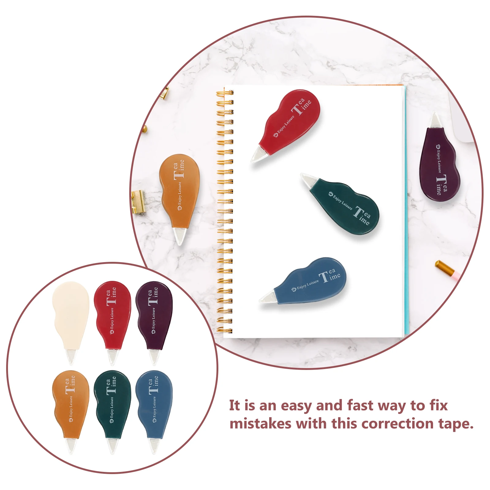 

6 Pcs Tape Set Large Capacity Vintage Design Correction Tape School Supplies Erasable Safe Paper Photos Books