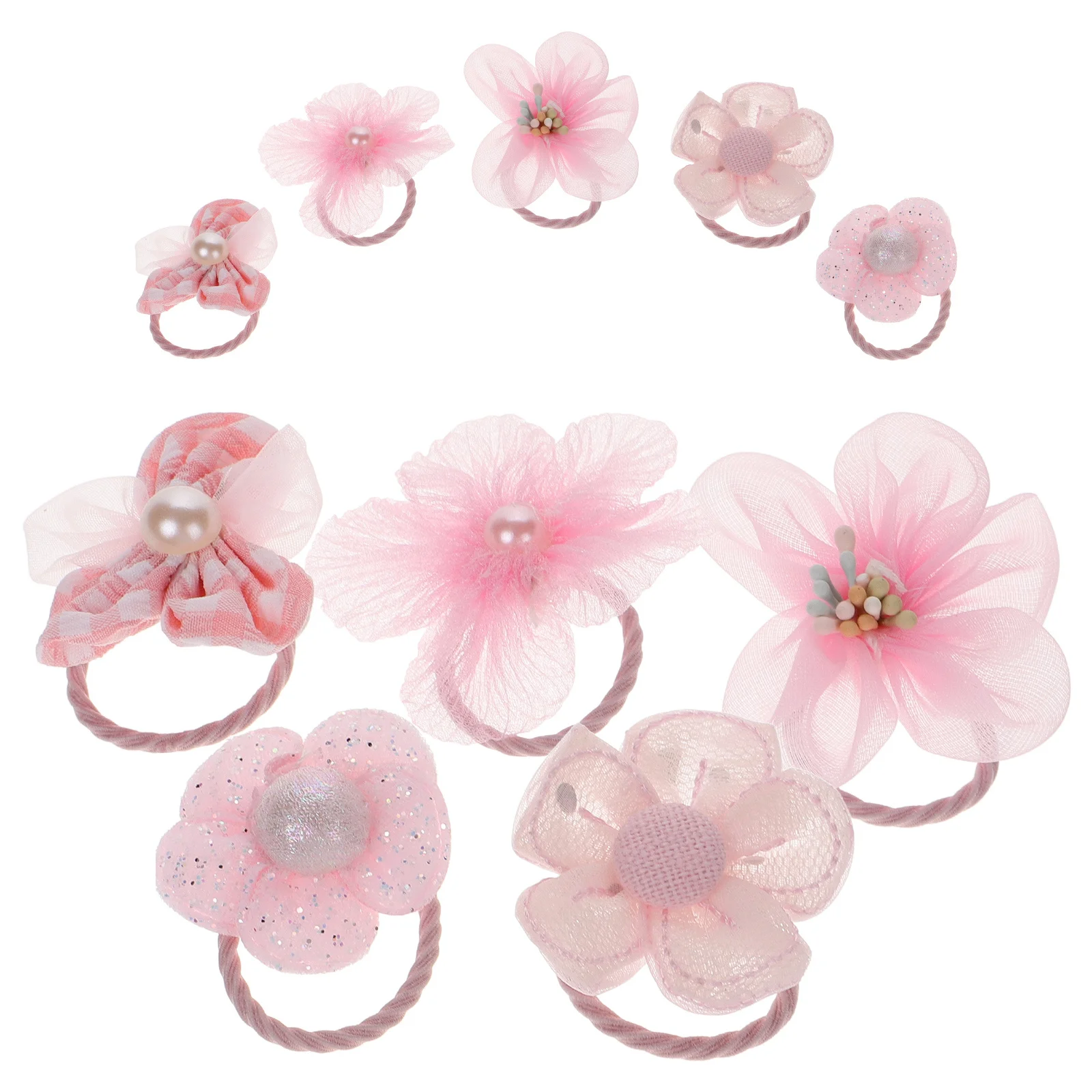 10 Buah Ikat Rambut Besar Berkilau Putih Motif Bunga Elastis Lucu