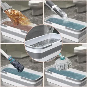 Falten tragbarer Mop -Balde, flach rechteckiger Hausmop, dauerhaft von großer Kapazität, trocken und nass, Haushaltsvorräte 10 Hauptverkaufseimer und MOP - №3
